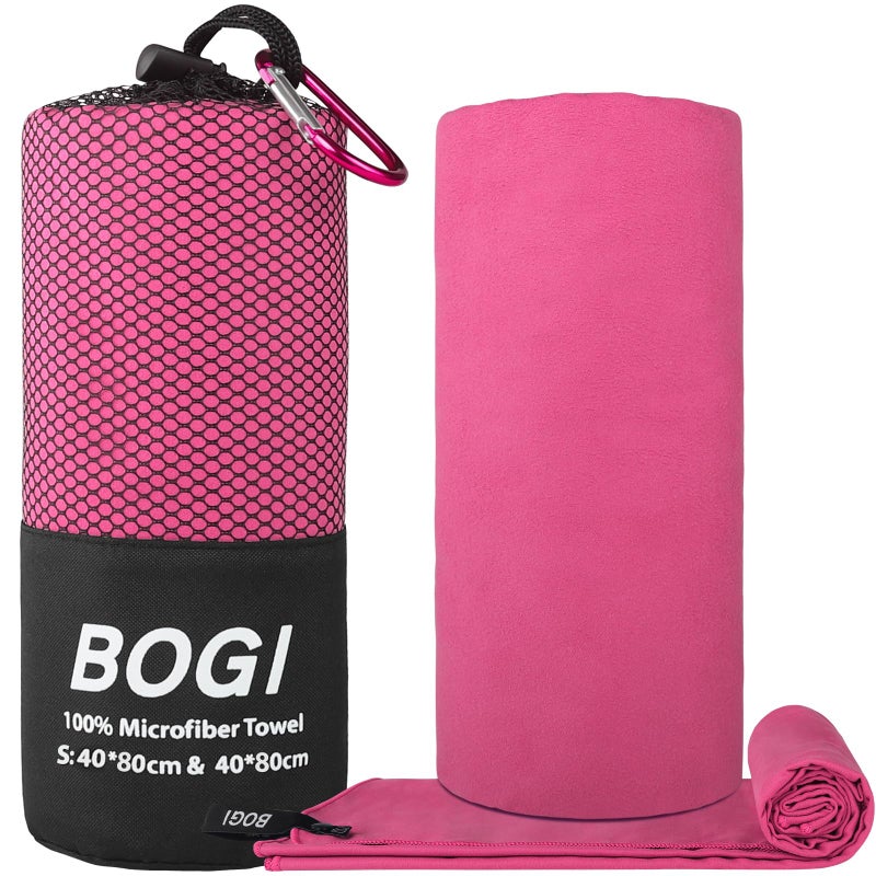 BOGI Microfiber Travel Sports Towel-Quick Dry Towel, Soft Lightweight Microfiber Camping Towel Absorbent Compact Travel Towel for Camping Gym Beach Yoga Swimming Backpacking (S:16''x32'',2Pcs-Hpink) - Image 2